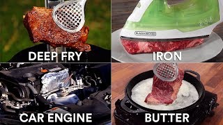 Every way to COOK A STEAK 25 Methods  GugaFoods [upl. by Oinolopa537]