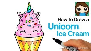 How to Draw a Unicorn Ice Cream Easy and Cute [upl. by Robinson]