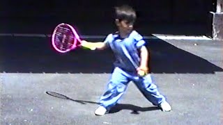 Fouryearold Novak Djokovic receives his very first tennis racket for birthday Exclusive footage [upl. by Sirtaeb]