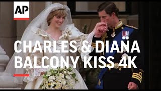 Wedding of Charles amp Diana in 4K  Clip 11  Charles and Diana kiss on balcony  1981 [upl. by Accire]