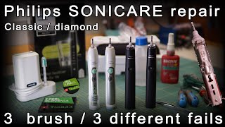 How to Philips SONICARE Repair 3 brush  3 different fails [upl. by Sander584]