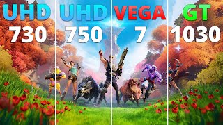 UHD 730 vs UHD 750 vs VEGA 7 vs GT 1030  11400 vs 11600k vs 4650G vs GT 1030  10 Games 1080p [upl. by Tengler]