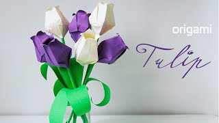 🌷 Origami Tulip 🌷  Easy way to make a Tulip flower [upl. by Khoury]