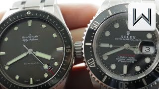 Rolex SeaDweller vs Blancpain Fifty Fathoms Bathyscaphe 126600 5000111070B [upl. by Lothaire]