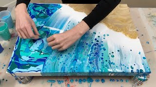 2 Easy Beach Acrylic Pour amp Swipe Painting Tutorial [upl. by Rotsen]