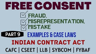 Fraud  Misrepresentation  Mistake  Free Consent  Indian Contract Act  Caselaws  Example [upl. by Hepzi283]