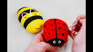 Easy Ladybug and Bumblebee Painted Rocks  StepbyStep Tutorial [upl. by Kuth]