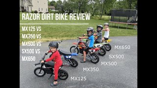 Razor Dirt Bike Review MX125 MX350 MXSX500 and MX650  All Within One View [upl. by Lagas]