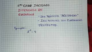 Casos de factoreo Quinto Caso Diferencia de Cuadrados [upl. by Eillam]