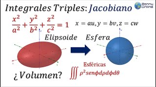 Volumen de ELIPSOIDE  Integral triple  JACOBIANO Y ESFÉRICAS  Stewart 1510 Dennis Zill 149 [upl. by Thirzi]