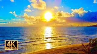 Sunrise from Kailua Beach in Oahu Hawaii  12 Hours of Beach Sunrise  Ocean Waves [upl. by Kazim]