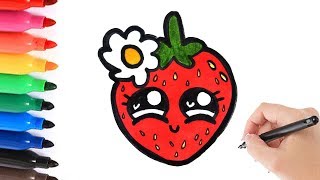 HOW TO DRAW A CUTE STRAWBERRY KAWAII  HOE TEKEN JE EEN AARDBEI [upl. by Peggi894]