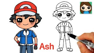 How to Draw Ash Ketchum  Pokemon [upl. by Notliw]