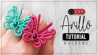 Anillo Mariposa » 🦋 tutorial  como hacer mariposa de hilo  diy ● Macrame 189 [upl. by Wilser233]