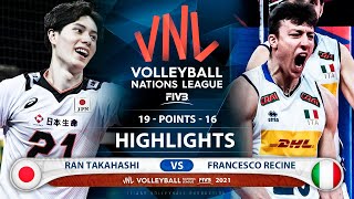 Japan vs Italy  VNL 2021  Highlights  Ran Takahashi vs Francesco Recine [upl. by Anihsak89]