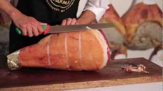 English Tutorial Preparing and slicing Parma Ham [upl. by Yellat841]