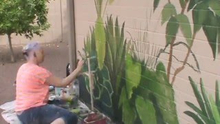 Timelapse Exterior Mural of Tropical Plants by Gina Ribaudo of wwwILoveMuralscom [upl. by Bussey]