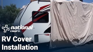 How to Install a Travel Trailer or RV Cover  National Covers [upl. by Duaner]