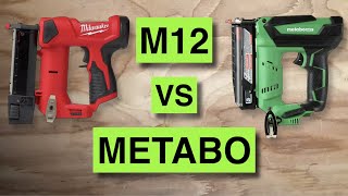 Nailer showdown Milwaukee M12 vs Metabo 23 ga Nail Gun [upl. by Almallah]