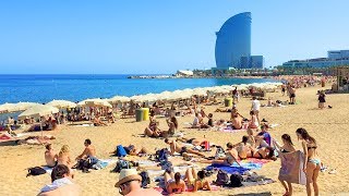 BARCELONA BEACH WALK along Barceloneta Beach Promenade  Spain [upl. by Morez]