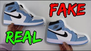 REAL VS FAKE NIKE AIR JORDAN 1 UNIVERSITY BLUE COMPARISON [upl. by Seftton]