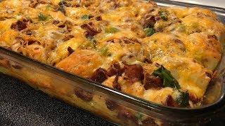 Breakfast Casserole  Biscuits Bacon Sausage  Southern Sassy Mama [upl. by Yeliah451]