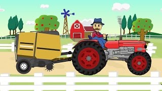 Farmer Farm Working and Rolling Straw  Colorful animated tractors for kids [upl. by Imotih596]