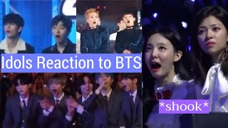 Idols Reaction to BTS TWICE EXO TXT IU [upl. by Alyssa]