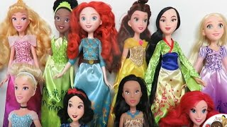 My Disney Princess Royal Shimmer Dolls Collection Ariel Rapunzel Tiana Belle Mulan Aurora [upl. by Harriman]