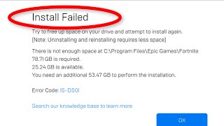 How To Fix Fortnite Install Failed  Fix There Is No Enough Space Error Installed Failed Fortnite [upl. by Aley681]