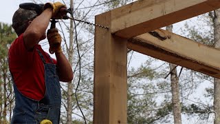 S1 EP17  WOODWORK  TIMBER FRAME BASICS  DAY TWO BUILDING THE CABIN [upl. by Halsted]