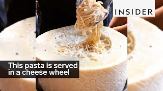 This pasta is served in a giant cheese wheel [upl. by Frye]