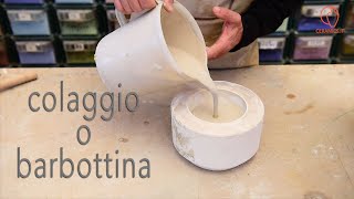 Colaggio o barbottina largilla liquida per produrre la ceramica con gli stampi in gesso [upl. by Nnylsor]