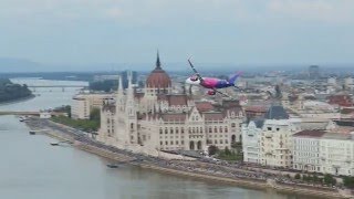 WIZZ A321 low flyover in Budapest 1 May 2016 [upl. by Ellatsirhc]