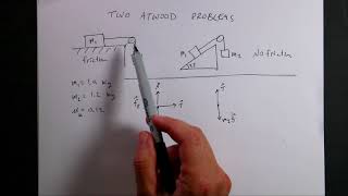 Two Atwood Machine Problems  half Atwood with friction and Atwood on an incline [upl. by Ahk]