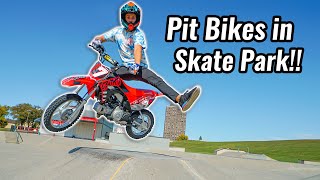 Riding Pit Bikes in Skate Park [upl. by Aisemaj620]