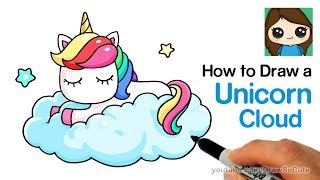 How to Draw a Unicorn on a Cloud Easy [upl. by Tristram]